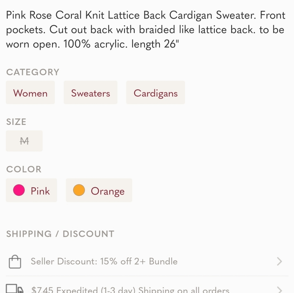 FINAL PRICE Pink Rose Coral Cardigan Sweater - Picture 5 of 5